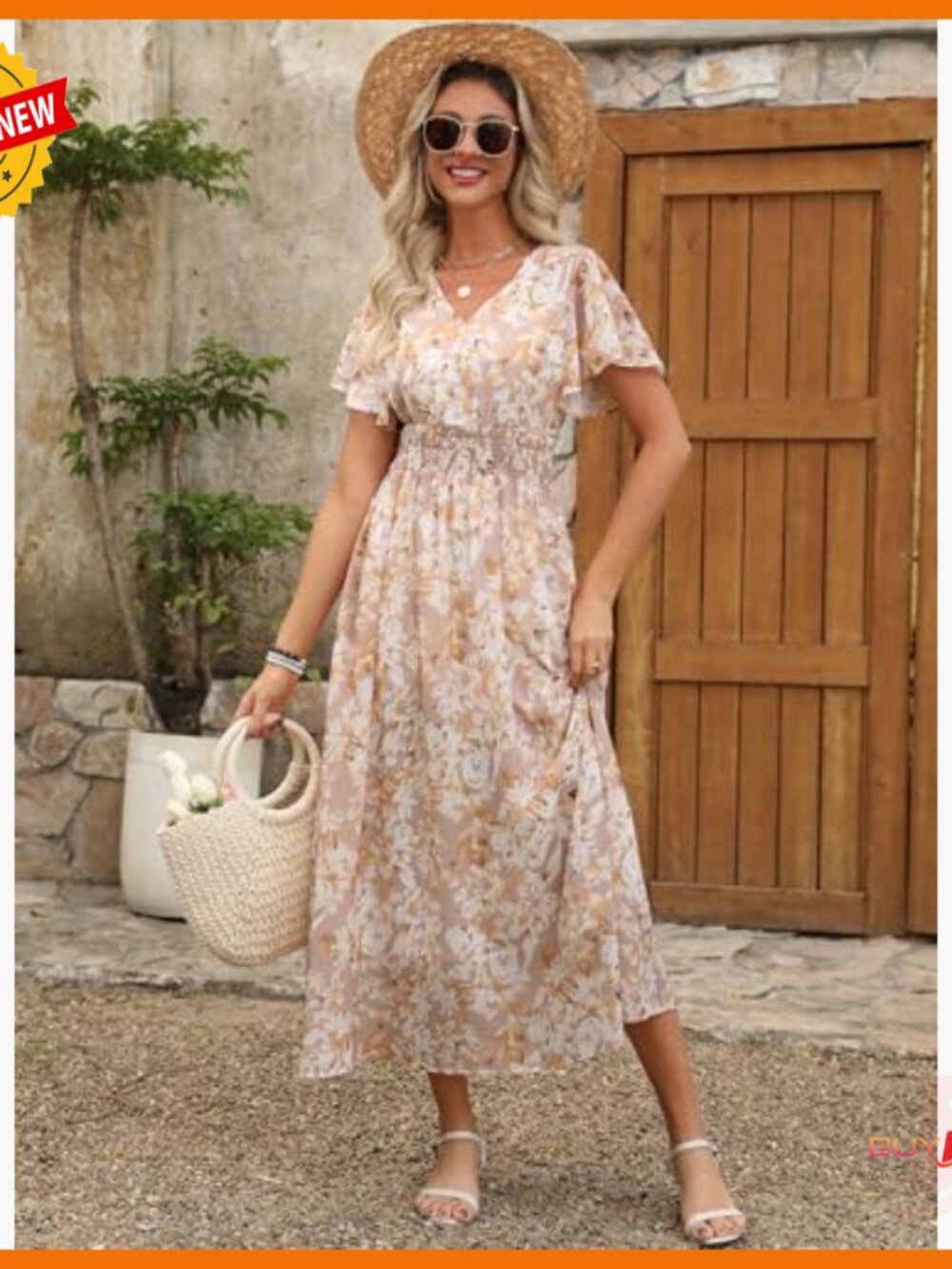 Summer Floral Maxi Dress V Neck Short Sleeve Chiffon Boho Beach Wedding Guest - Picture 3 of 7